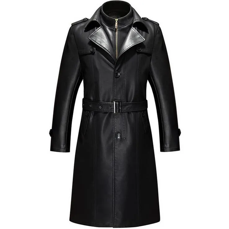 2019 Hombres, chaqueta larga de largo X Abrigos, cuero genuino, mandarina, cuero de oveja, abrigo,