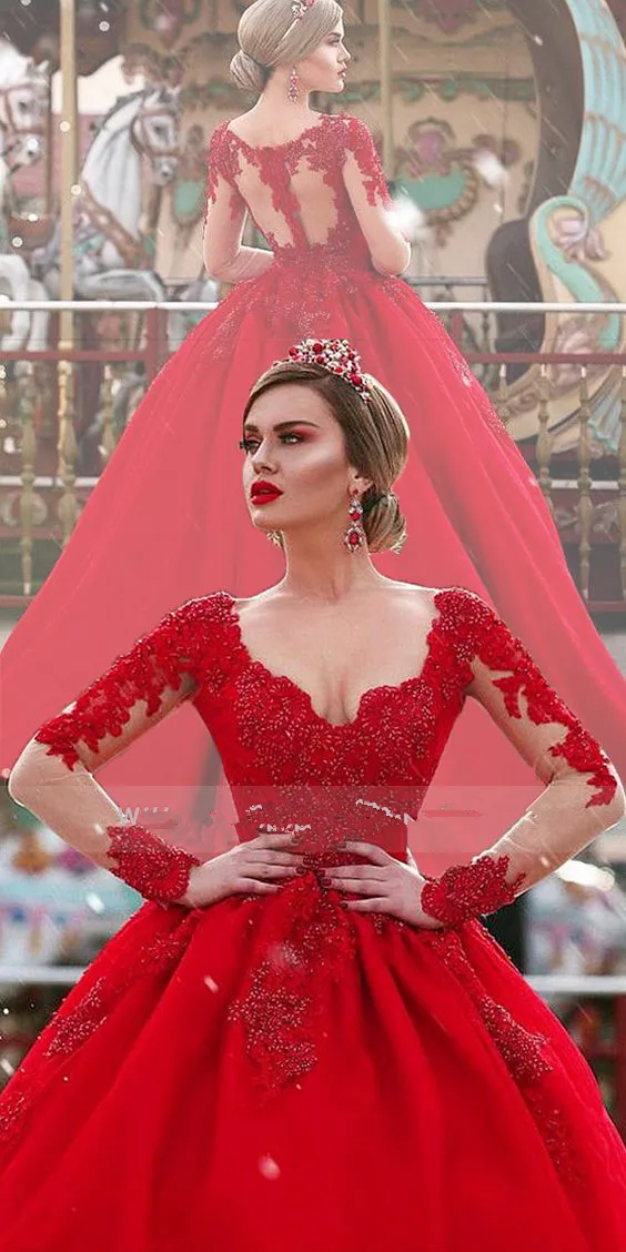 Robe de mariée rouge manche longue best sale