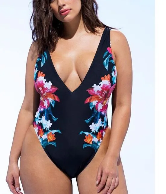 Condición previa Cha bruscamente 2018 Sexy Tallas grandes Traje de baño para mujeres gordas Corte alto  Monokini natación Body de