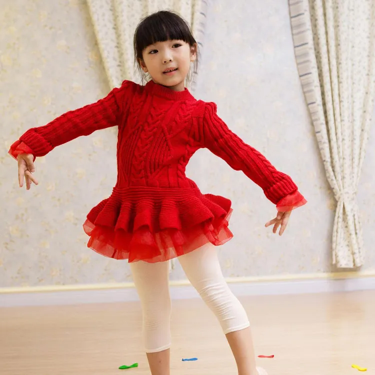 Розничная детская дизайнерская платья девочки вязаные с длинным рукавом органза дизайнерский свитер. Пуловое пуловное платье принцесса детское бутик -одежда 4 цвета