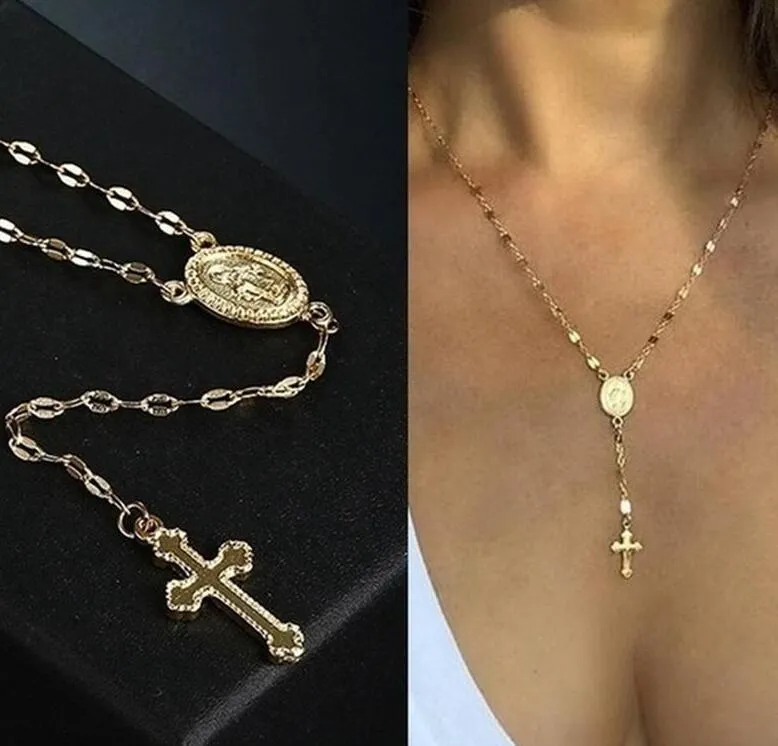 Nuova collana a catena croce vintage Collana con ciondolo rosario religioso croce cristiana della Boemia per regali di gioielli con ciondoli da donna