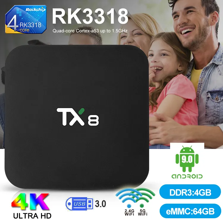 TX8 Andriod 9.0 TV 박스 4GB 32/64GB RK3318 스마트 TV 박스 2.4G/5G Wifi 블루투스 4.0 스마트 TV 박스
