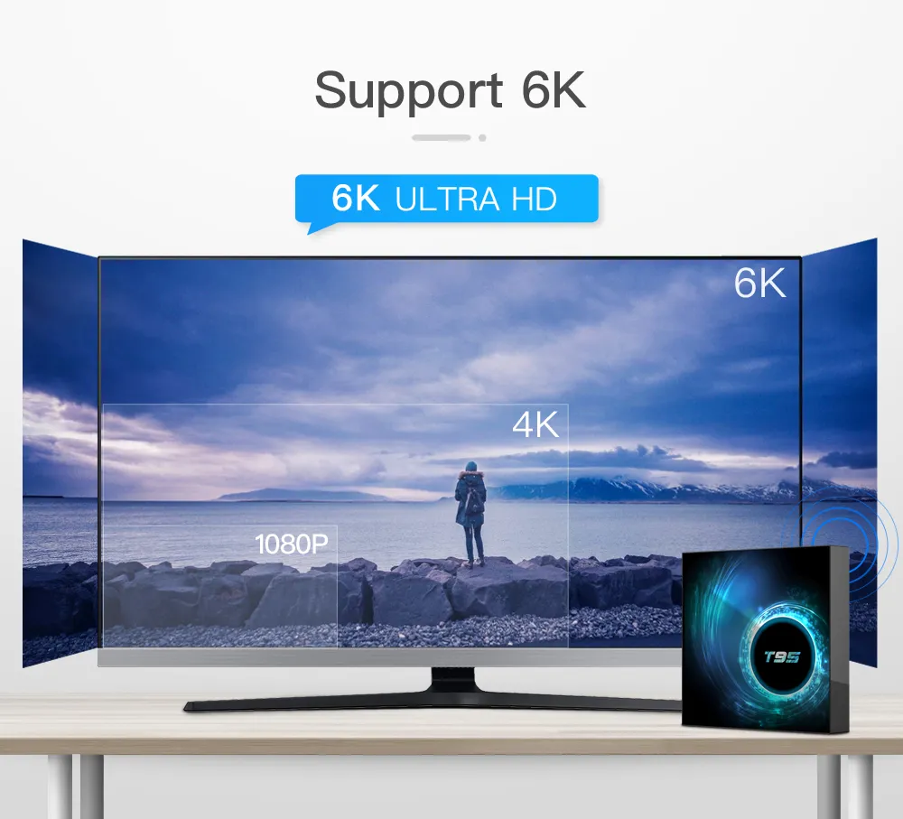 T95 6K 스마트 TV 박스 안드로이드 10.0 4GB 128GB Allwinner H616 쿼드 코어 5G 듀얼 WIFI HDR H.265 BT4.1 6K 미디어 플레이어 셋톱 박스