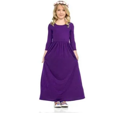 Girls Maxi Dress Floor-Length Chiffon Cotton Modal Blend Boat Neck Full  Sleeve Solid Color from Dhgate Girl's Dresses - price 6.19