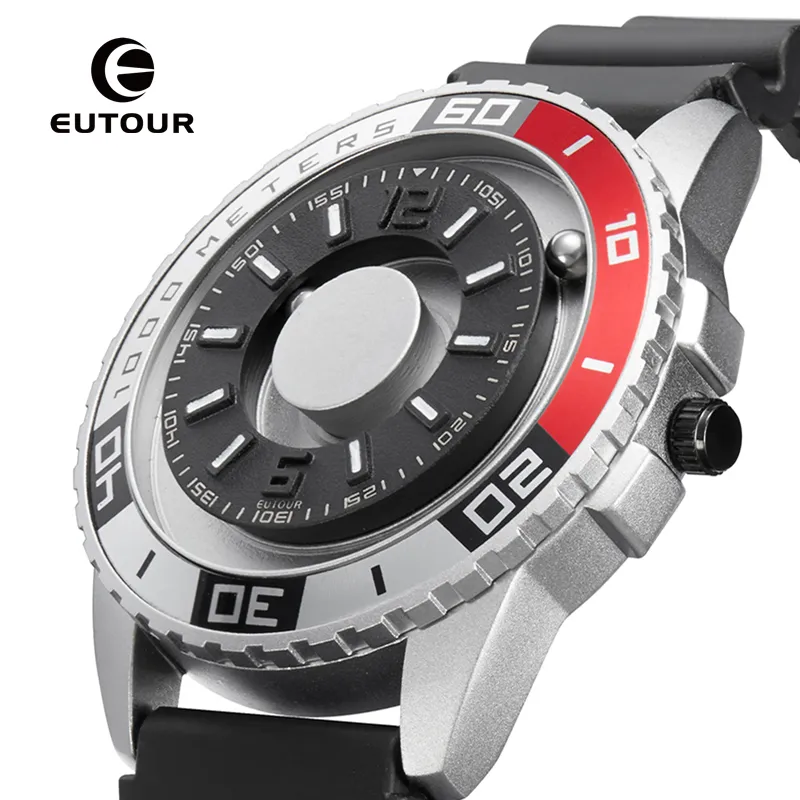 Eutour Original Iron Ball Magnetic Pointer Concept Quartz Unusual Men's  Watch Fashion Rubber Strap - 4