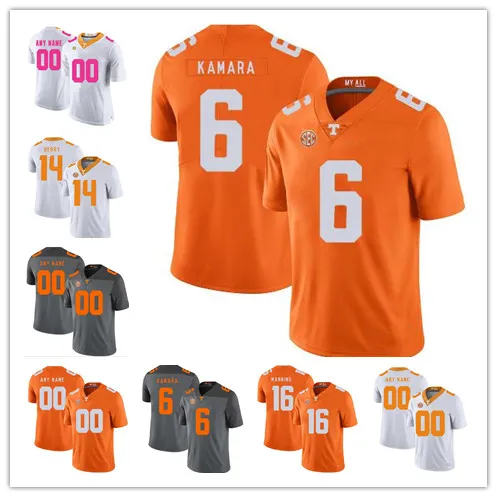 Custom Tennessee Volunteers # 6 Элвин Камара 16 Пейтон Мэннинг 1 Джейсон Виттен 14 Эрик Берри 2019 NCAA Football Vols Jersey Orange Grey White