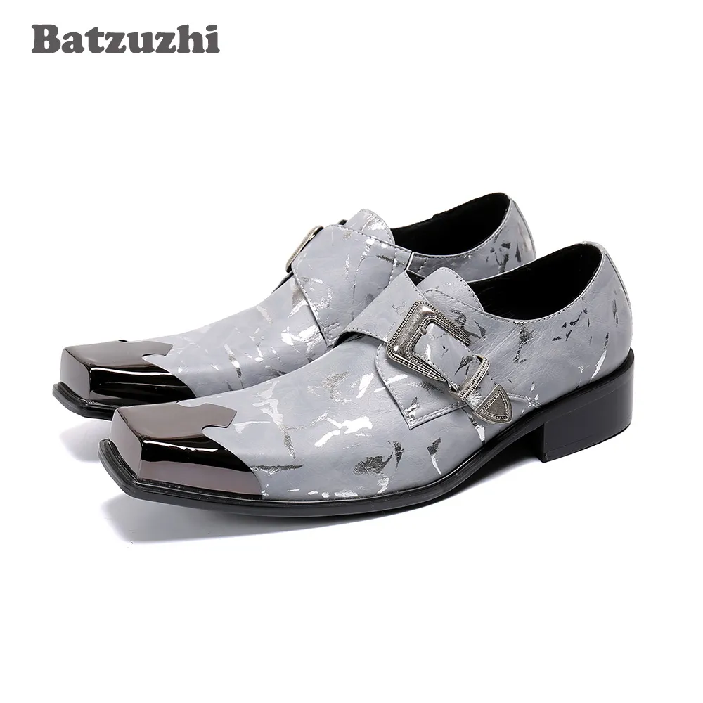 Batzuzhi Personality Men's Leather Dress Shoes Square Toe Metal Cap Genuine Leather Shoes Men Chaussures Hommes, Sizes EU38-46!