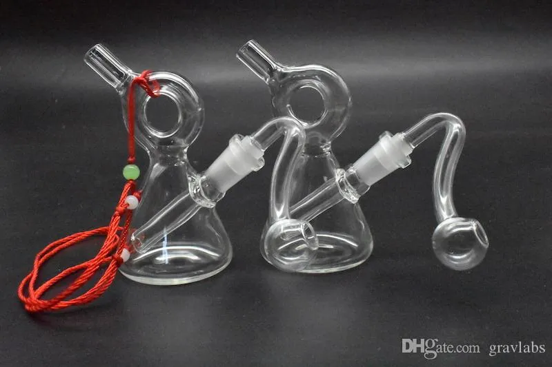 Duidelijke Mini Ketting Bong Glas Tabak Dab Rig Bongs Water Pijpen Wax Oliereiljes Mini Percipe Honingraat Kleine Filter Heady Beker Bong