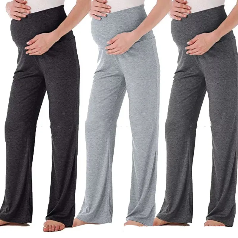 Pantaloni di maternità Vita alta da donna Pantaloni a gamba larga Tinta unita Comodi pantaloni da gravidanza elasticizzati da salotto Pantaloni da pigiama casual da ragazza M2014