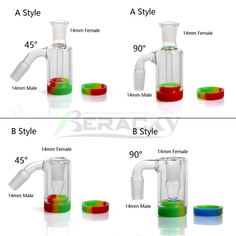 Beracky 14 mm 18 mm Aschefänger aus Glas mit 10 ml Silikonbehälter, Reclaimer, männliche und weibliche Aschefänger für Quarz-Banger-Wasserbongs, Dab-Rigs