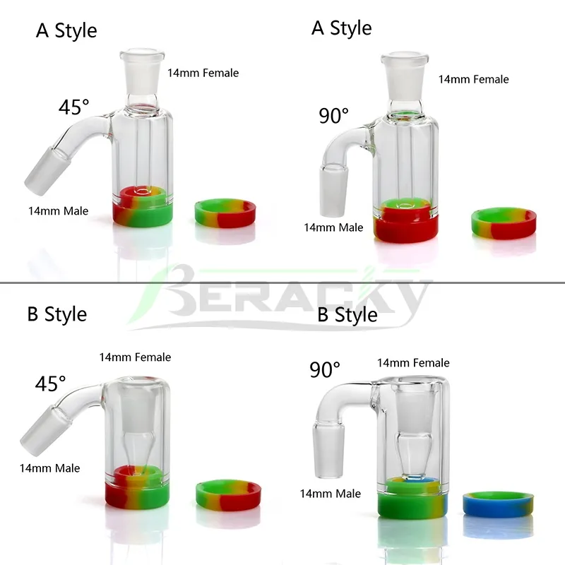 Beracky 14mm 18mm Verre Ash Catcher avec 10ML Récupérateur de Récipient en Silicone Mâle Femelle Ashcatchers pour Quartz Banger Water Bongs Dab Rigs