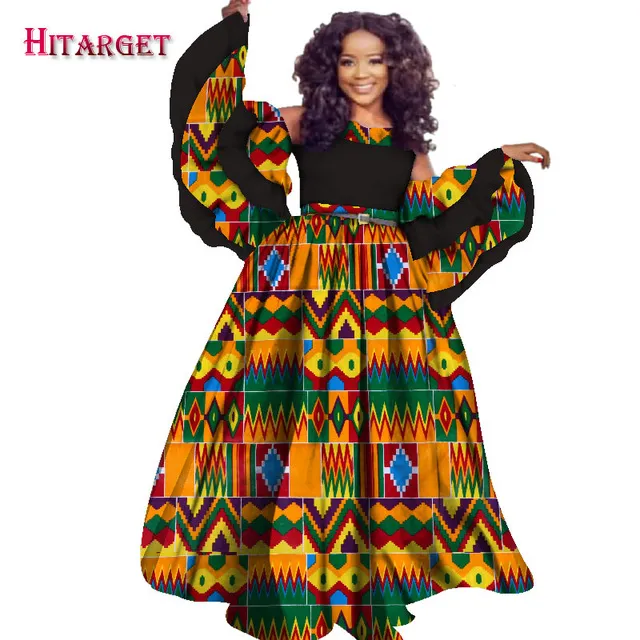 2019 autumn african dress for women private custom long sleeve floor-length women dress plus size print cotton WY2441