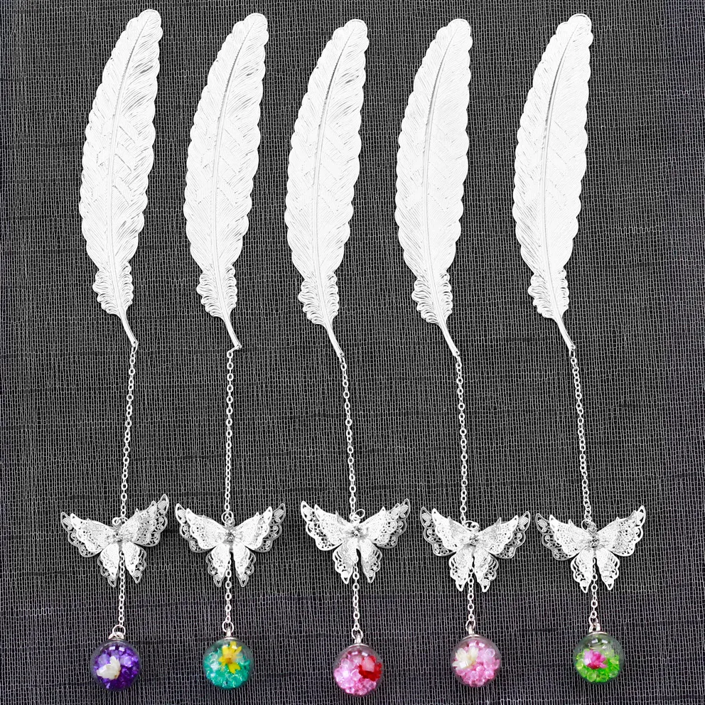 Return gift bookmark retro metal feather gold silvery graduation gift box unique lucky charm guest wedding favor pendant for guest