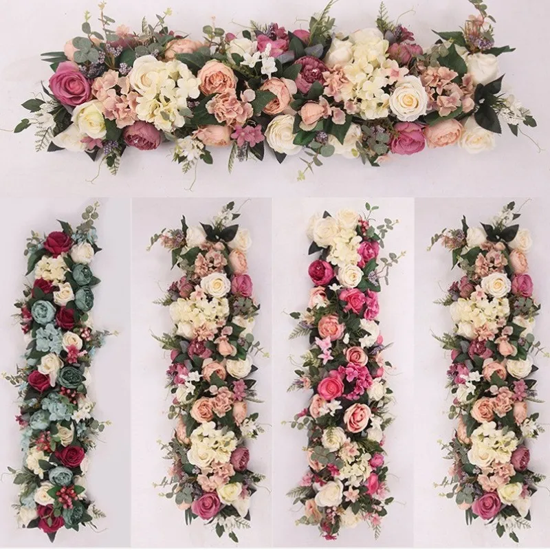 Artificial Arch Flower Row 100cm Length DIY Silk Peonies Roses Simulation Flowers Rows Wedding Centerpiece Decorative Backdrop