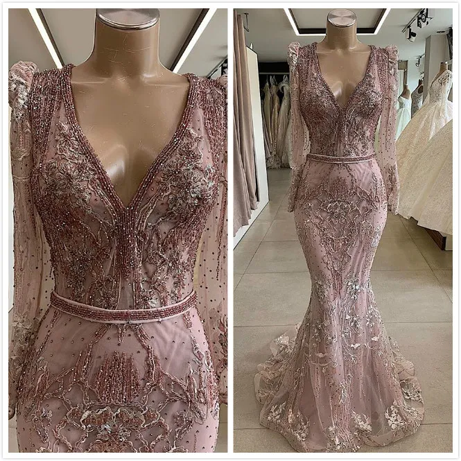 Luxurious Lace Beaded 2019 African Dubai Evening Dresses Long Sleeves ...