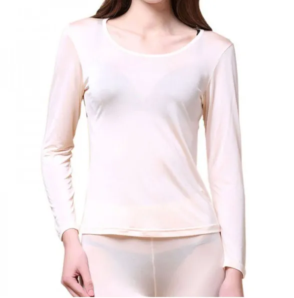 Underwear Underwear Thermal Shirt 100% Pure Silk Knit Women Underwear Long  Johns Top Only Long Sleeve Size M L XL XXL From Zti1, $33.6