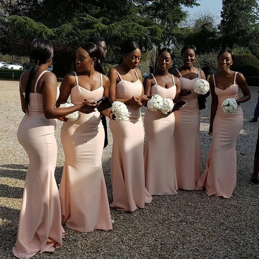Custom Made Hot Peach Pink Mermaid Pink Satin Bridesmaid Dresses With Spaghetti Straps Satin Fabric And Zipper Back Perfect For African Weddings And Parties At An Affordable Price From Bridalstore 66....