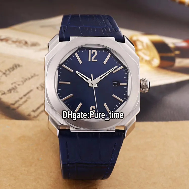 Pas cher New Octo 41mm Boîtier en acier 102429 BGO38C3SLD cadran bleu suisse Quartz Mens Watch bleu en cuir de haute qualité Sport Montres Pure_time 12Color