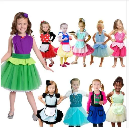 Flicka barn förkläde klänning cosplay prinsessa fancy dresses kostym för småbarn tjejer kostym tutu förkläde kka6858