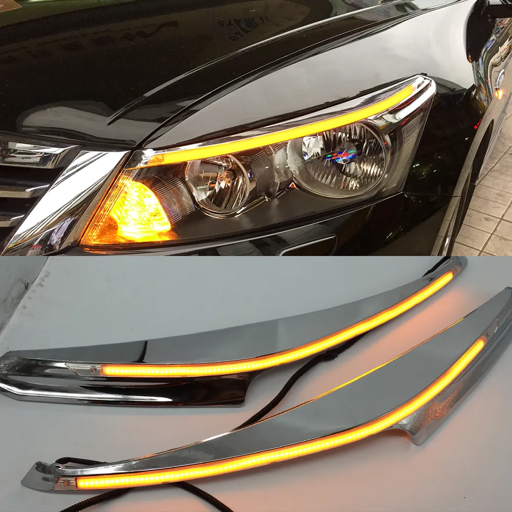 1 par para honda accord 2011 2012 2013 2014 farol do carro sobrancelha decoração amarelo sinal de volta drl led luz circulação diurna248n