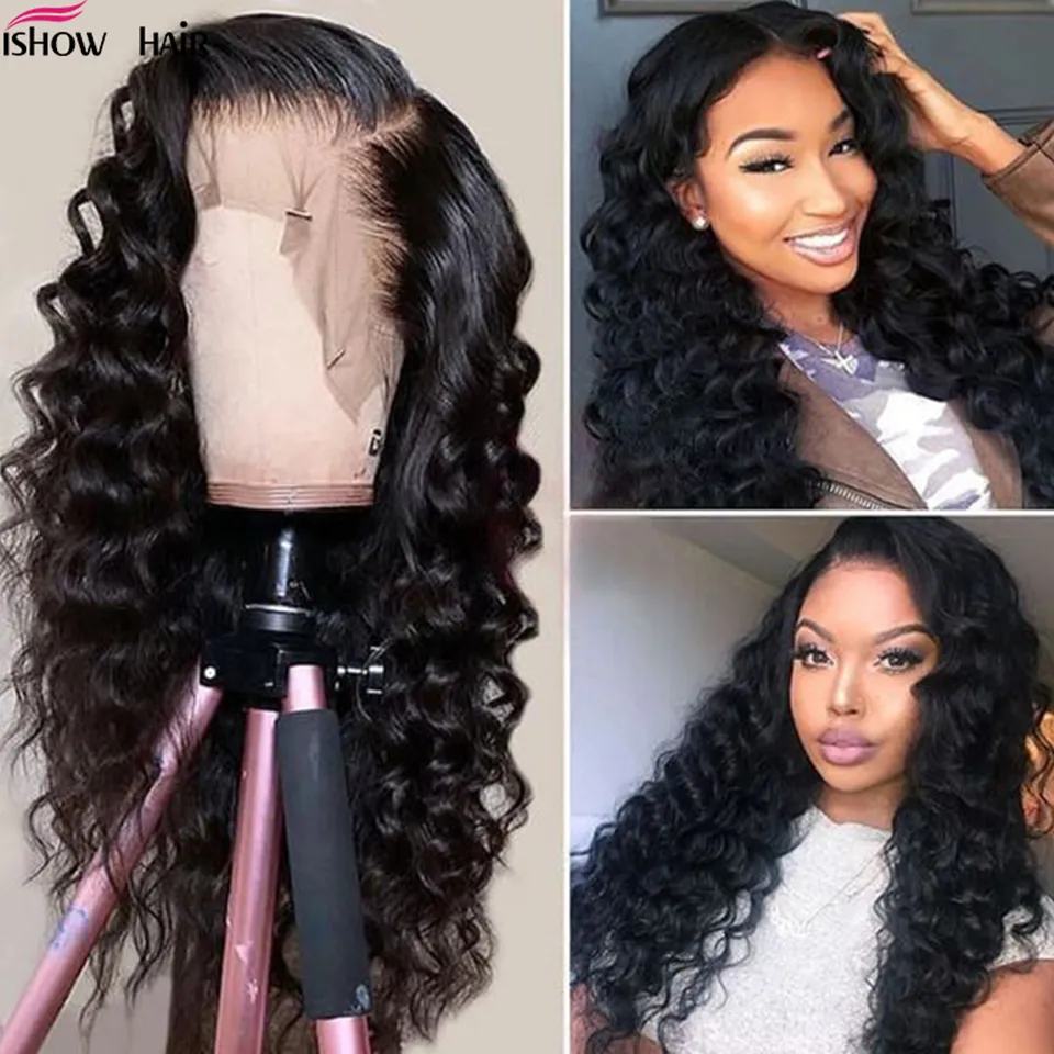 10A Lace Completa Perucas de Cabelo Humano Solto Deep 13x4 Cabelo Humano Lace Front Wigs Brazilian Hair Onda Solta 360 Perucas Frontais Pré-arrancadas