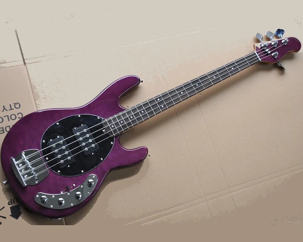 4 Strings Purple Electric Bass With Active Pickups,Rosewood Fingerboard