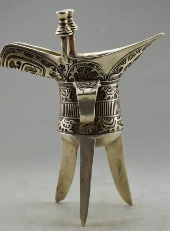 Kolekcjonerska zdobiona stara ręka tybet srebrny rzeźbiony totem czara
