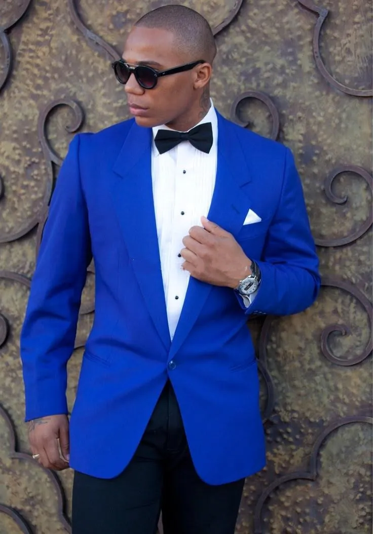 Nouveau à la mode un bouton Royal Blue Tuxedos de marié marié notch revers garçons d'honneur hommes costumes bal Blazer (veste + pantalon + cravate)