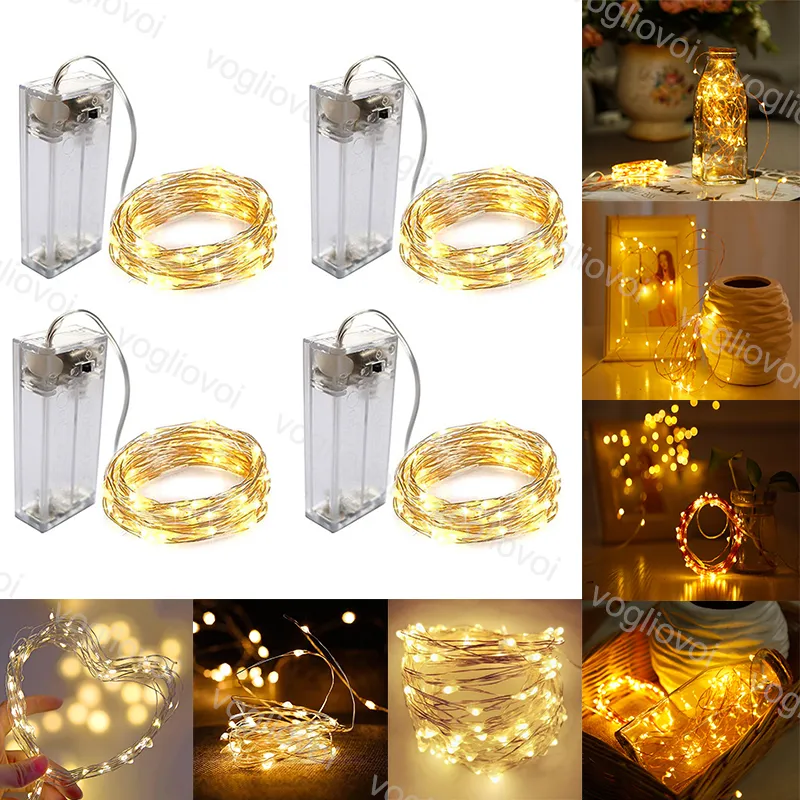 Cordes LED COPPER Silver fil d'argent 1M 2M 3M Éclairage de vacances pour la fée de Noël Tree Tree Garland Decoration Decoration ESU