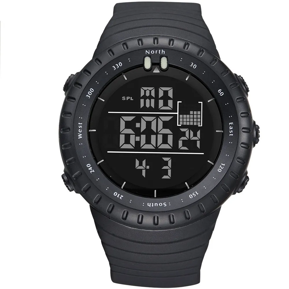 Mens Sports Watch M ns All Black Digital Watch Wrist Watch Electronic Quartz Movement Army Watch LED Bakgrundsbelysning Klockor f r m n