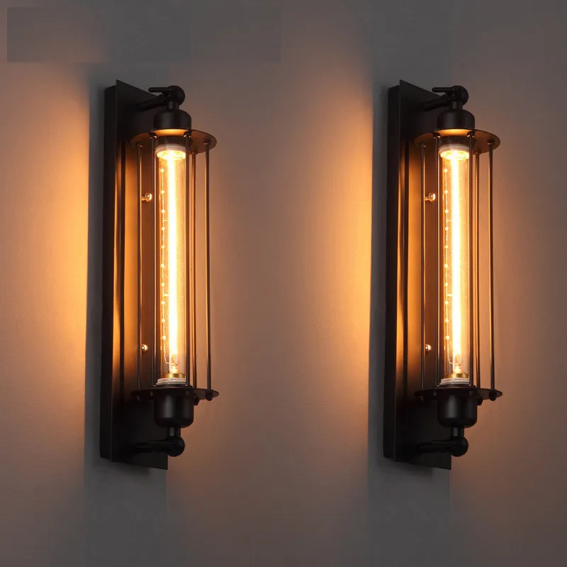 Modern Industrial Style Design Black Iron Wall Lampa Amerykański Loft Farba Restauracja Dekoracja LED E27 Light Tube Ciepłe światło 220V