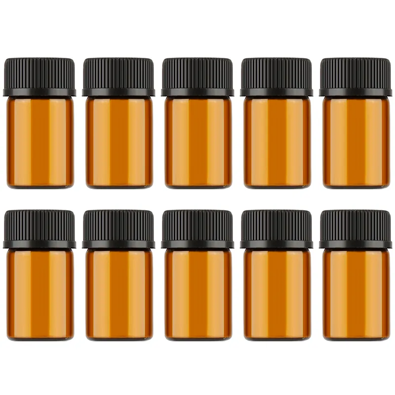 1ml / 2ml / 3ml mini âmbar óleo essencial reagentes de óleo recarregável garrafa de vidro marrom frascos com tampa