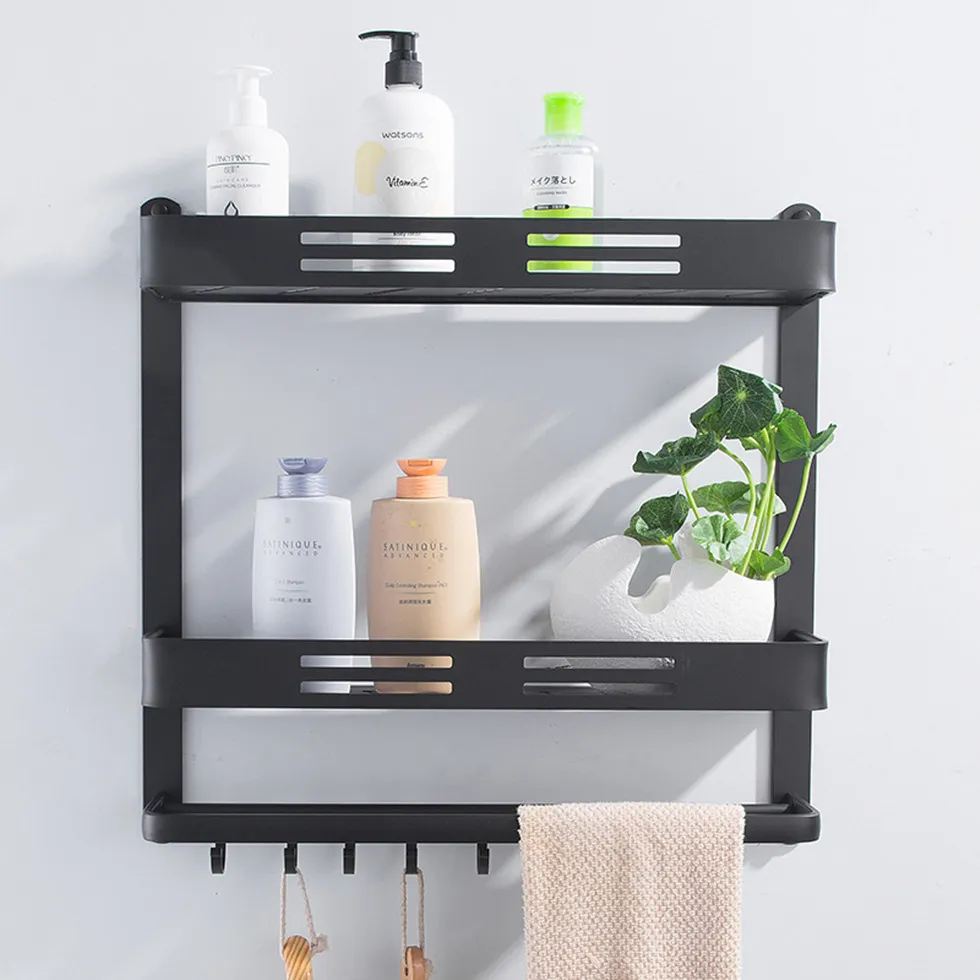 Scaffali Da Bagno Bagno Scaffale A Muro In Alluminio Nero Scaffale Da Bagno  Con Barretta Da Bagno Con Bar E Gancio Tovagliolo Shampoo Storage Kitchen Da  32,92 €