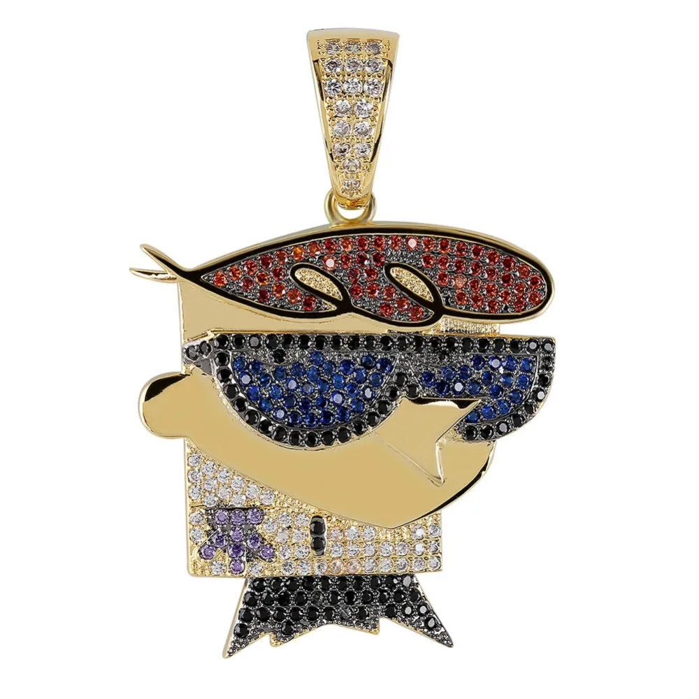 TOPGRILLZ DEXTER Collana con ciondolo Uomo Iced Out CZ Catene Hip Hop/Punk Oro Argento Colore Pendenti con gemme e perle Collana Gioielli Regali per feste