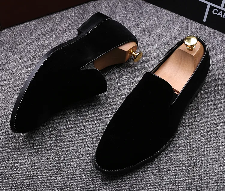 New mens velvet dress shoes loafers pointed wedding casual shoes Red green black shoes