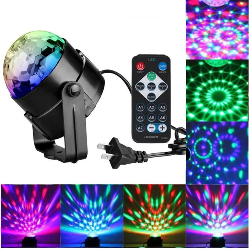 Mini DJ Disco Ball luce da palcoscenico Lumiere Proiettore laser attivato dal suono RGB Effetto di illuminazione da palco Lampada per musica Festa di Natale KTV