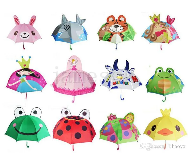 Guarda-chuva com design adorável de desenho animado, 13 estilos para crianças, alta qualidade, função opcional 3d, luz para chuva, sol, 47cm * 8k d126