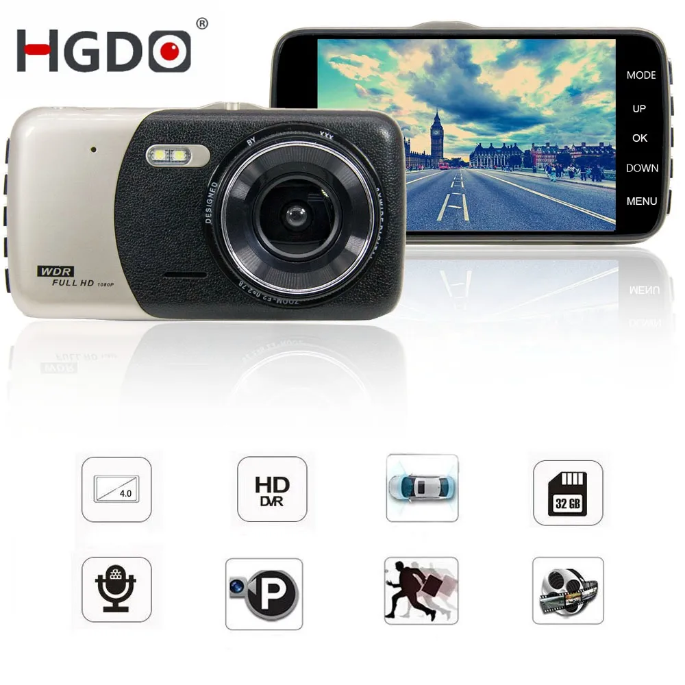 Dash Cam Dual Lens Full HD 1080P 4 "IPS Car DVR Telecamera per veicoli Videoregistratore per visione notturna anteriore + posteriore G-sensor Modalità parcheggio WDR