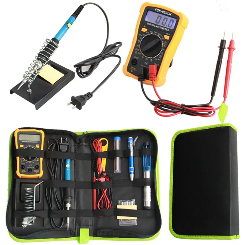 Freeshipping 220V 60W Electric Soldering Iron Kit Digital Multimeter Combination Tool Set Adjustable Temperature Welding Tools