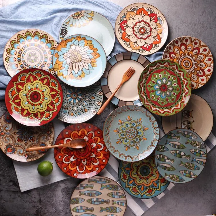 Ceramic Dishes Creative Personality Hand-Painted Plate Western Steak Plate Pasta Plate Household Dishware Cutlery 30 Styles Optional