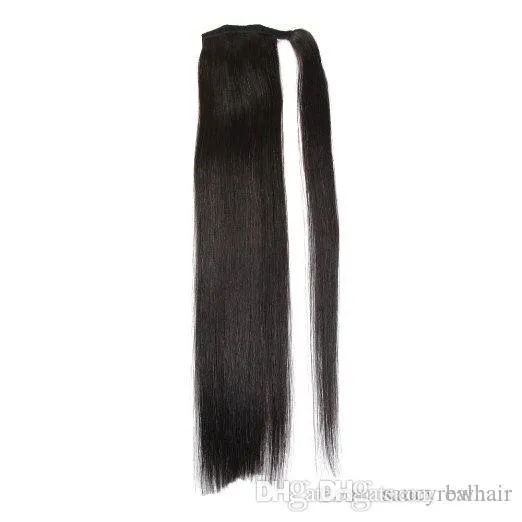 Braziliaanse Remy Hair Wrap Ponytail Horse Tail Clips in op menselijk haarverlenging rechte golf