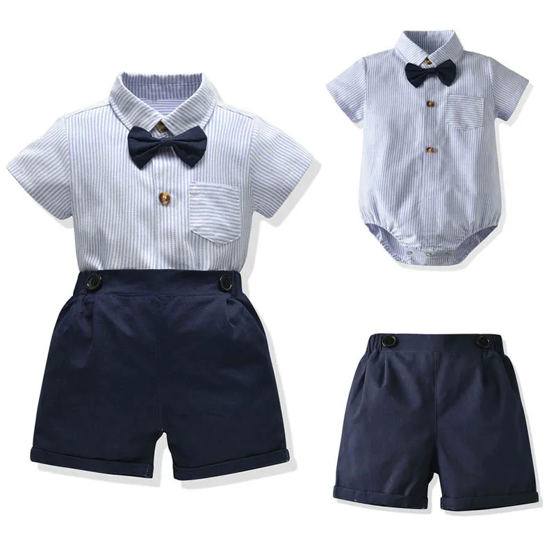 Ins Verão ternos meninos recém-nascido outfits macacão de manga curta + calções 2Pcs / Set roupas de bebê bebé infantil roupas de grife menino B630