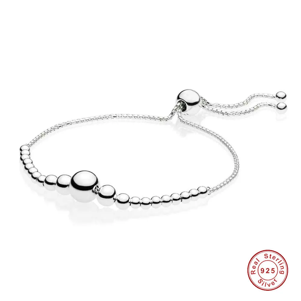 925 Sterling Silver String Pan Bracelet Of Beads Sliding Adjust Bracelet Bangle Fit Women Bead Charm Diy Europe Jewelry