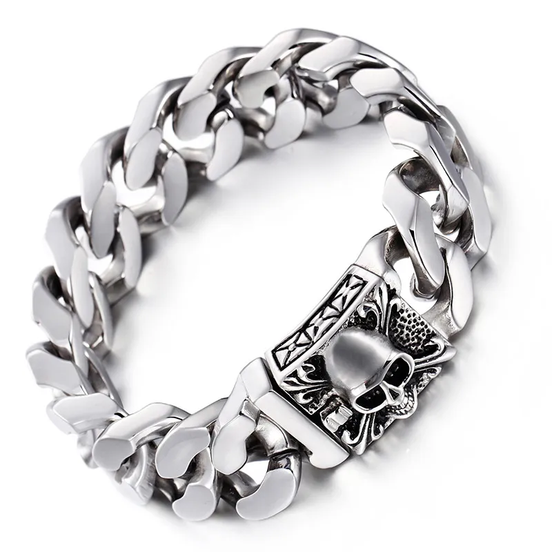 Hoog gepolijste punk Vintage 316L roestvrij stalen braclets voor mannen Ghost Hoofd Skull Bangle Mode-sieraden