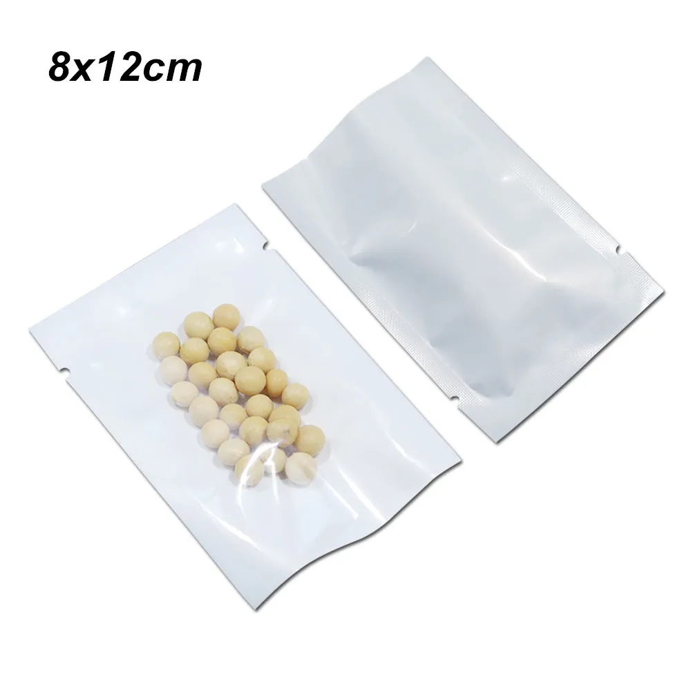 8×12cm 200ピース/ロット半透明真空ヒートシール可能なポリプラスチック包装袋クリア/ホワイト真空シールコーヒー豆貯蔵パウチ