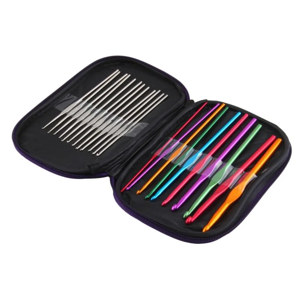 Multicolour Metal Alumínio Crochet Gancho Tricô Kit Needles Set Weave Craft Yarn Stitches Needle ponto