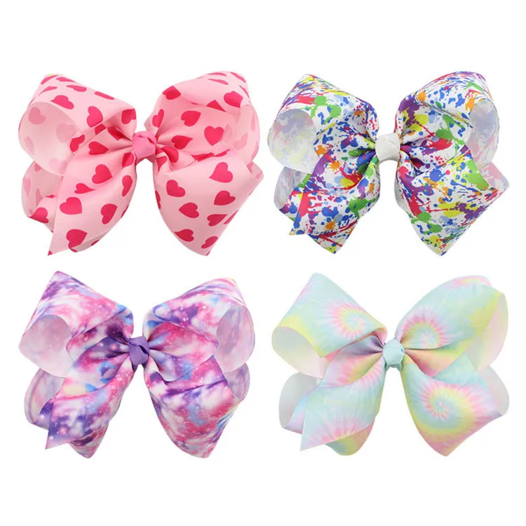 8 Inch Valentine Baby Girls Hairpins Love heart Starry Sky Barrettes Bow with Clip Kids Hair Clips Children Hair Accessories M1039