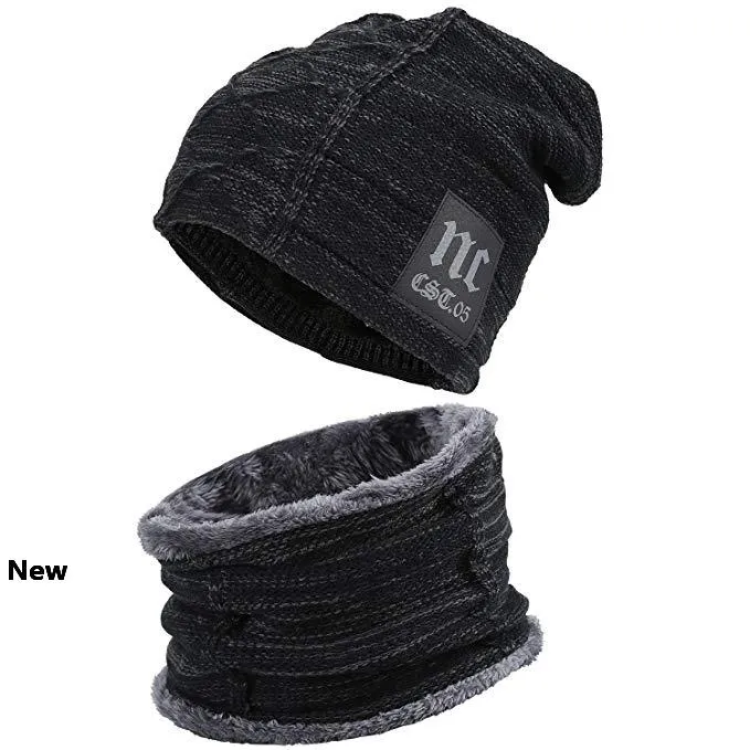 야외 남성 겨울 뜨개질 모자 스카프 세트 모자 스카프 겨울 액세서리 모자 스카프 2 조각 LJJM2372을 따뜻하게