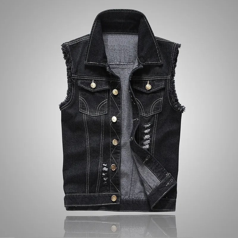 Herrvästar Slim Fit Cowboy Male Jacket Vest Ripped Denim Ärmlös Casual Waistcoat Jean Coat 5XL