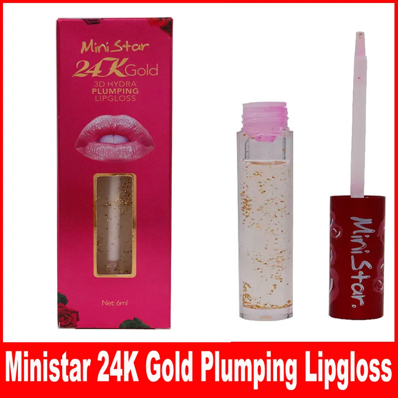 Ministar 6 ml 24 K Ouro 3D Hydra Lip gloss Plumping líquido batom Lábios Maquiagem LipGloss